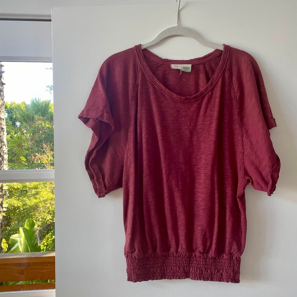Anthropologie Saturday‎ Sunday Greta Smocked Top in Plum Sangria, Size Small